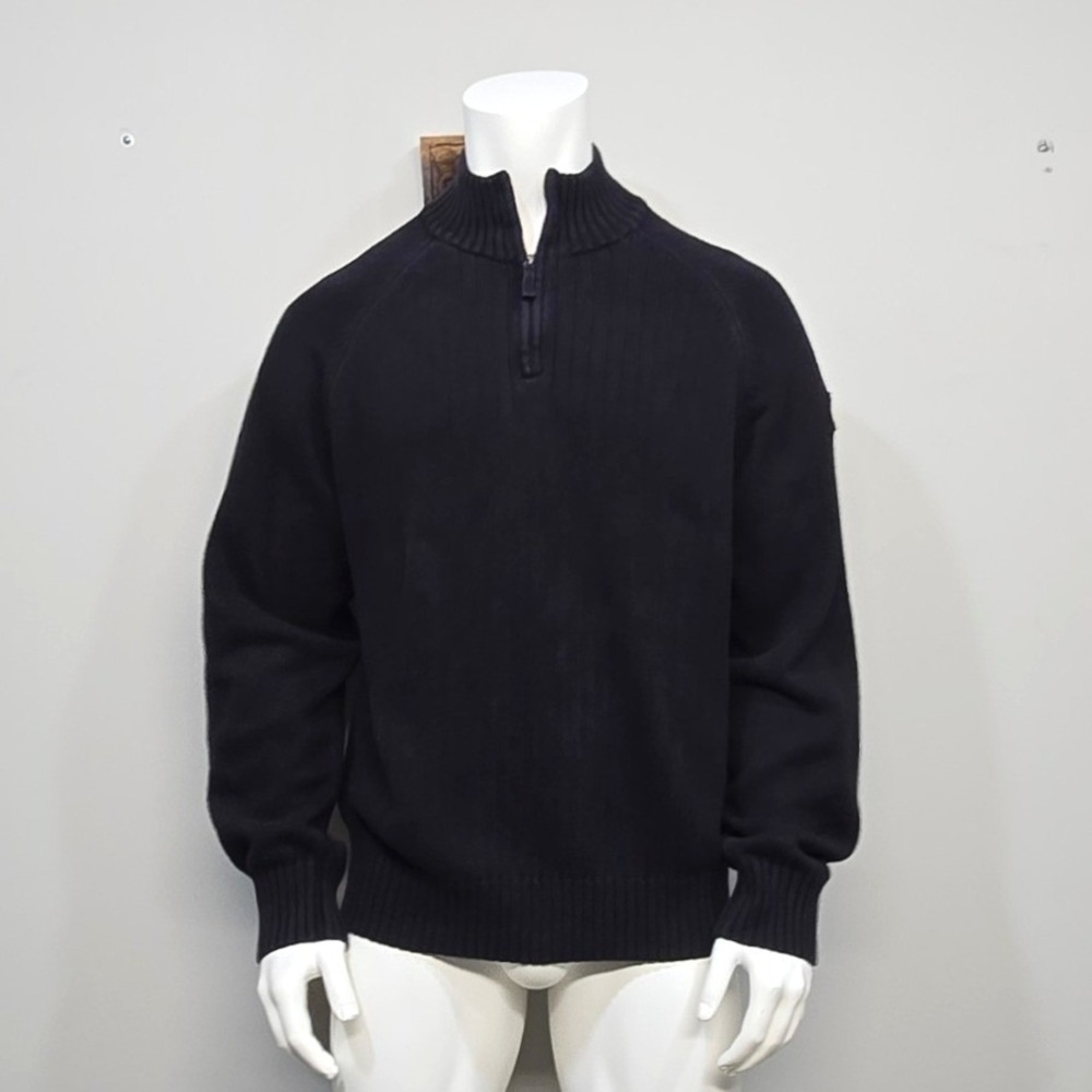 Timberland 1/4 Zip Sweater Mens Large Black Cotton Ribbed Mock Neck Pullover